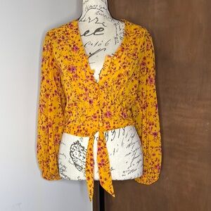1. STATE Pintuck Tie Waist Blouse - Floral Glow | XXS